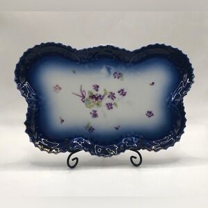 Floral Flow Blue and White Decorative Dresser Tray w/Pansies